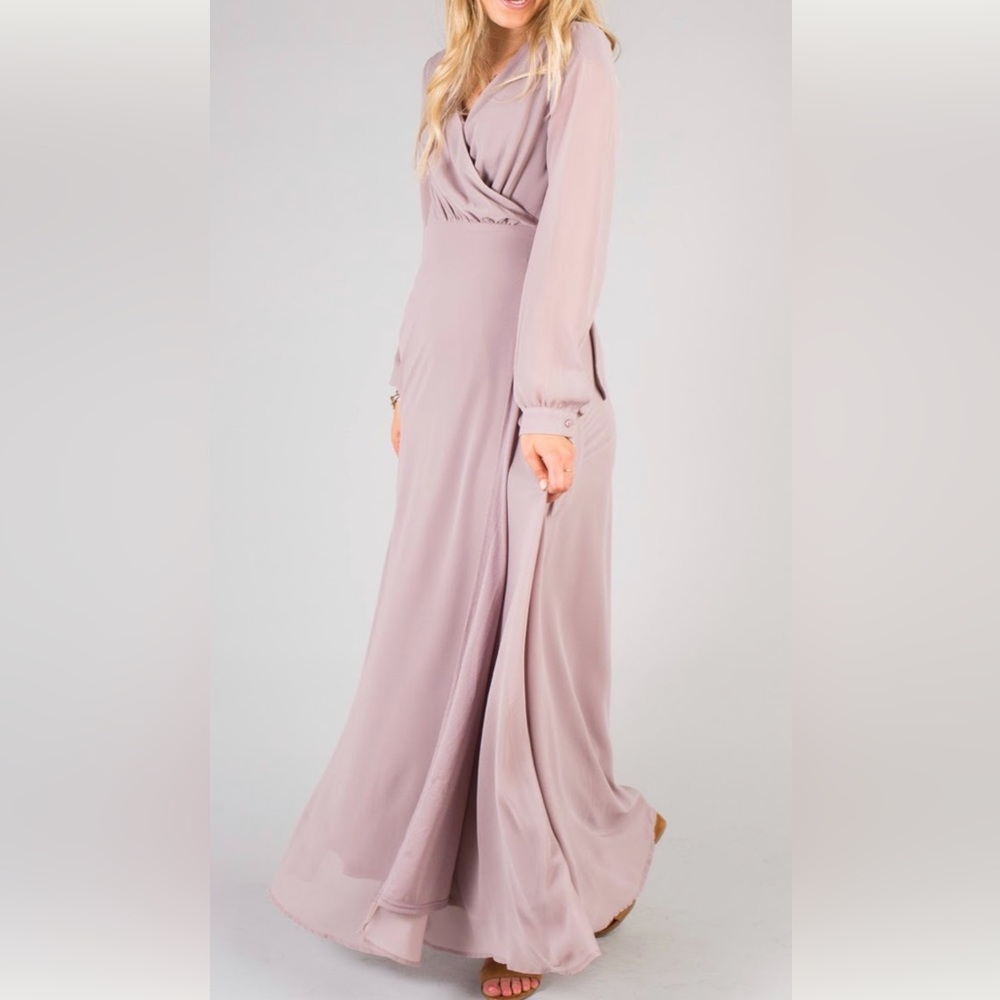Dusty lilac wrap dress, flow long sleeve. Size M.